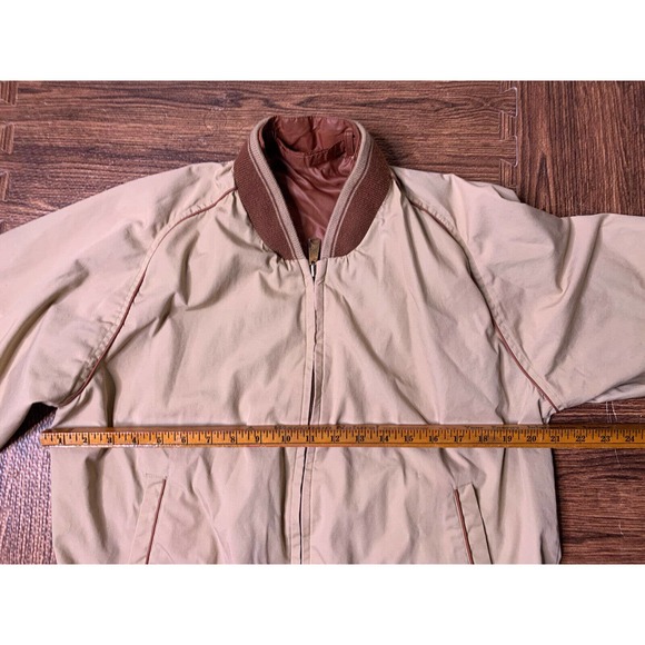 Vintage 70s Inspired MOD Blank Bomber Jacket L Brown Beige Trim Made In Japan - Picture 8 of 9